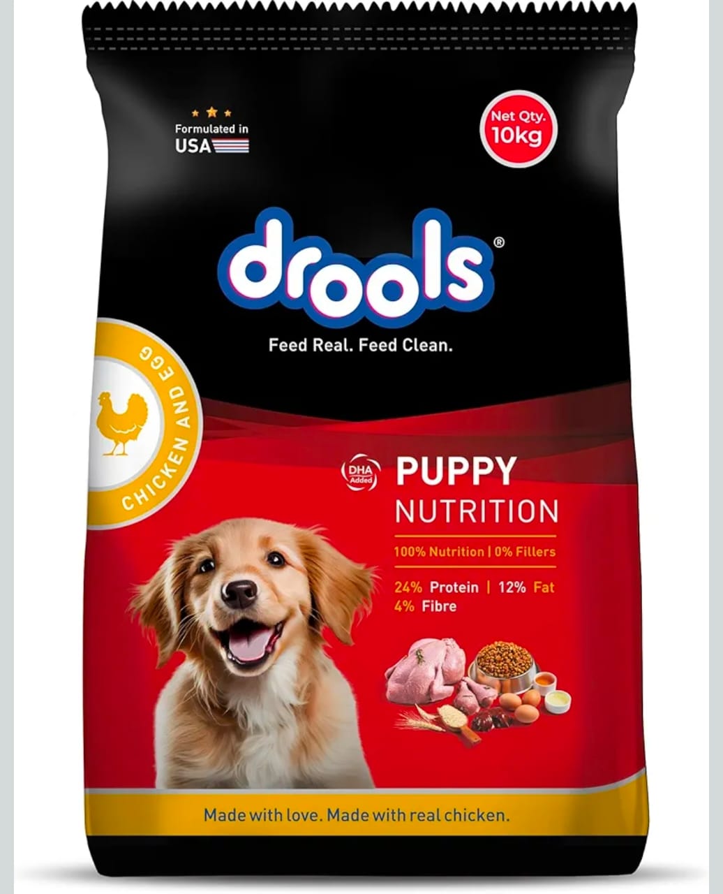 DROOLS IS FOCUSING ON REAL INGREDIENTS LIKE CHICKEN,PROMOTING OVERALL HEALTH ,DIGESTION,SKIN/COAT AND STRONG IMMUNITY