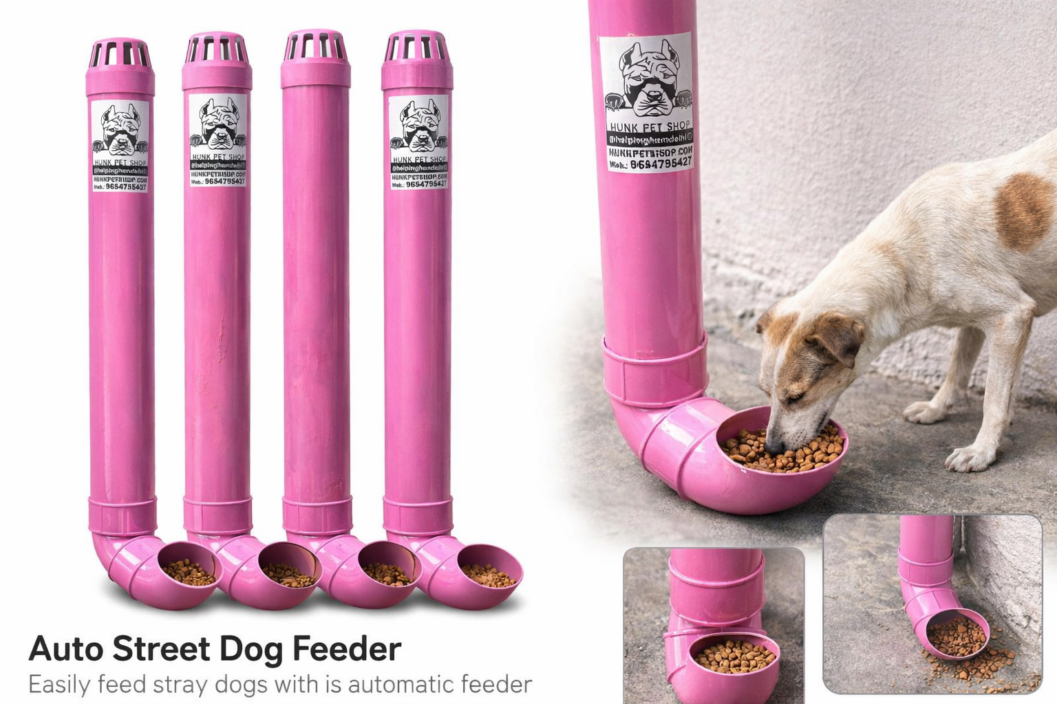 Auto Street Dog Feeder | Heavy Duty PVC Automatic Food Dispenser for Stray Dogs | Weatherproof | Easy Refill | Ideal for NGOs, Societies & Animal Lovers
