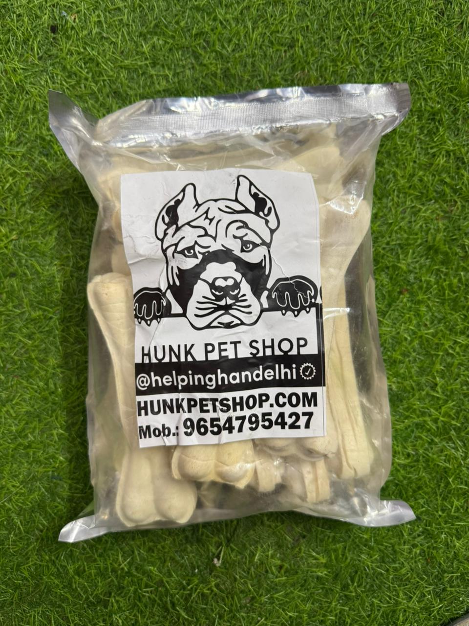 HUNK PET SHOP RAWHIDE TREAT DOG CHEW BONE , ALL LIFE STAGES