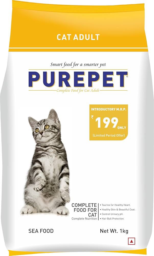 Purepet adult dry cat food 6kg| sea food flavour| taurine for healthy heart | healthy skin & beautiful coat | control urinary pH | hair ball protection