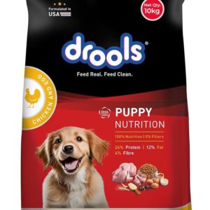 DROOLS PUPPY DRY DOG FOOD 10KG | CHICKEN & EGG FLAVOUR | OMEGA 3 & 6 FOR HEATHY GROWTH | BETTER DIGESTIBILITY & HEALTH | MAINTAINS JOINT HEALTH | MAINTAINS JOINT HEALTH | HELPS CONTROL TARTAR BUILD UP | (10KG)