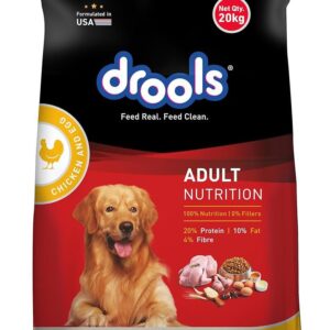 DROOLS ADULTS DRY DOG FOOD 20KG | CHICKEN & EGG FLAVOUR | PROMOTES OPTIMUM GROWTH | OMEGA 3 & 6 FOR HEALTHY GROWTH | BETTER DIGESTIBILITY & HEALTH | DHA FOR SMARTER & STRONG PUPPY (20KG)|