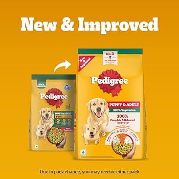 PEDIGREE ADULT & PUPPY DRY DOG FOOD, 100% VEGETARIAN, 1kg, CONTAINS 37 ESSENTIAL NUTRIENTS, 100% COMPLETE & BALANCED FOOD FOR ADULTS DOGS (1 kg )