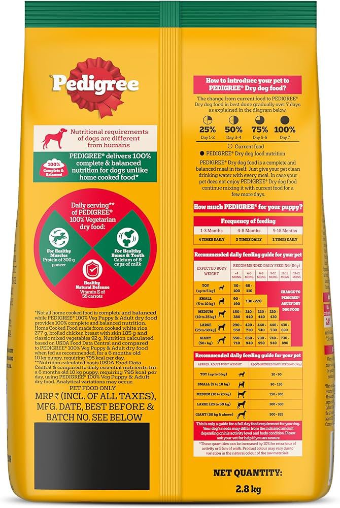 PEDIGREE ADULT & PUPPY DRY DOG FOOD, 100% VEGETARIAN, 2.8kg, CONTAINS 37 ESSENTIAL NUTRIENTS, 100% COMPLETE & BALANCED FOOD FOR ADULTS DOGS (2.8KG)