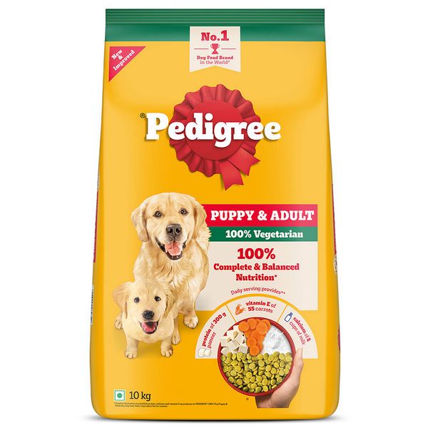 PEDIGREE ADULT & PUPPY DRY DOG FOOD, 100% VEGETARIAN, 10kg, CONTAINS 37 ESSENTIAL NUTRIENTS, 100% COMPLETE & BALANCED FOOD FOR ADULTS DOGS (10 kg )