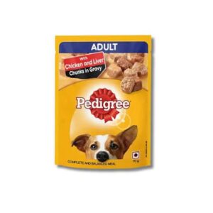 PEDIGREE ADULT WET DOG FOOD, CHICKEN & LIVER CHUNKS IN GRAVY,70 g (PACK OF 7), COMPLETE & BALANCED MEAL FOR ADULT DOGS