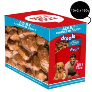 DROOLS REAL CHICKEN & CHICKEN LIVER CHUNKS IN GRAVY ADULT DOG WET FOOD 60 g (PACK OF 6x4)