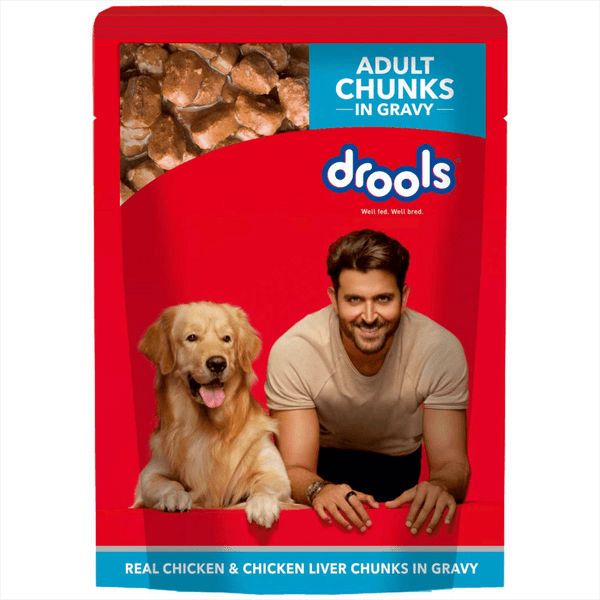DROOLS REAL CHICKEN & CHICKEN LIVER CHUNKS IN GRAVY ADULT DOG WET FOOD 60 g (PACK OF 6×4)